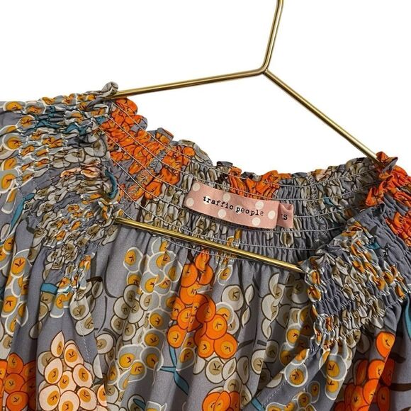 Traffic People Corrine Midi Dress In Grey Floral Berry Ballon Sleeves Size XS - Picture 4 of 9